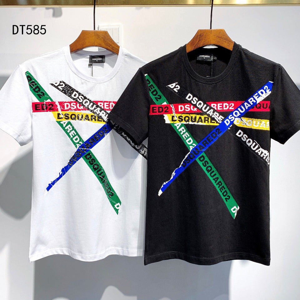DSQUARED2 Men's Multicolor Cross Logo Print Crew Neck T-Shirt – Premium Cotton Streetwear Tee