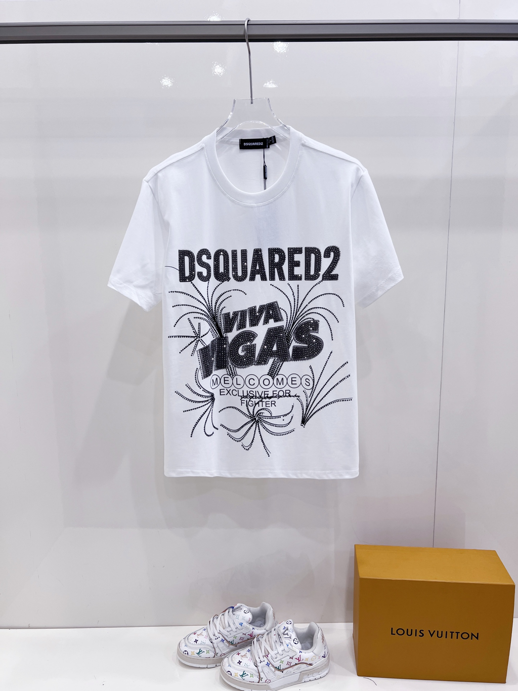 DSQUARED2 Viva Vegas Rhinestone Logo Short-Sleeve T-Shirt (White Version)