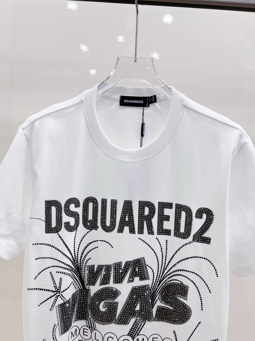 DSQUARED2 Viva Vegas Rhinestone Logo Short-Sleeve T-Shirt (White Version)