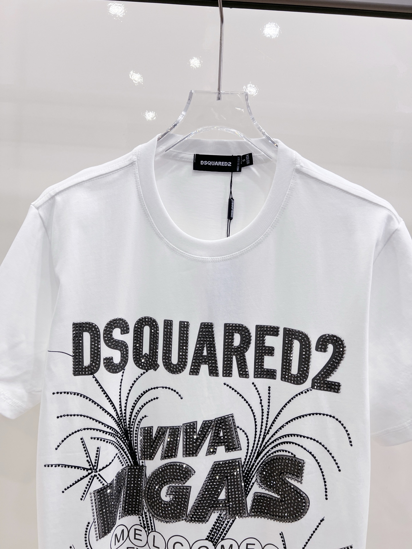 DSQUARED2 Viva Vegas Rhinestone Logo Short-Sleeve T-Shirt (White Version)