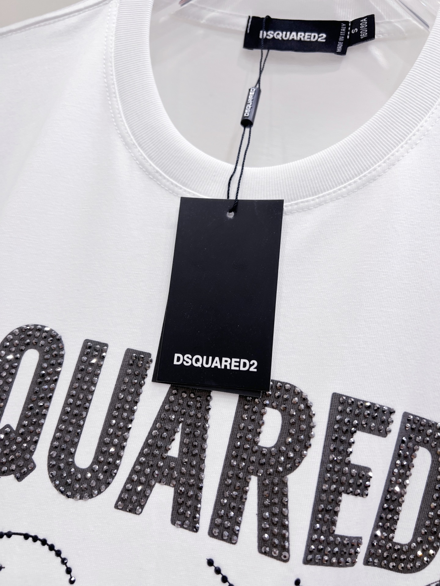 DSQUARED2 Viva Vegas Rhinestone Logo Short-Sleeve T-Shirt (White Version)