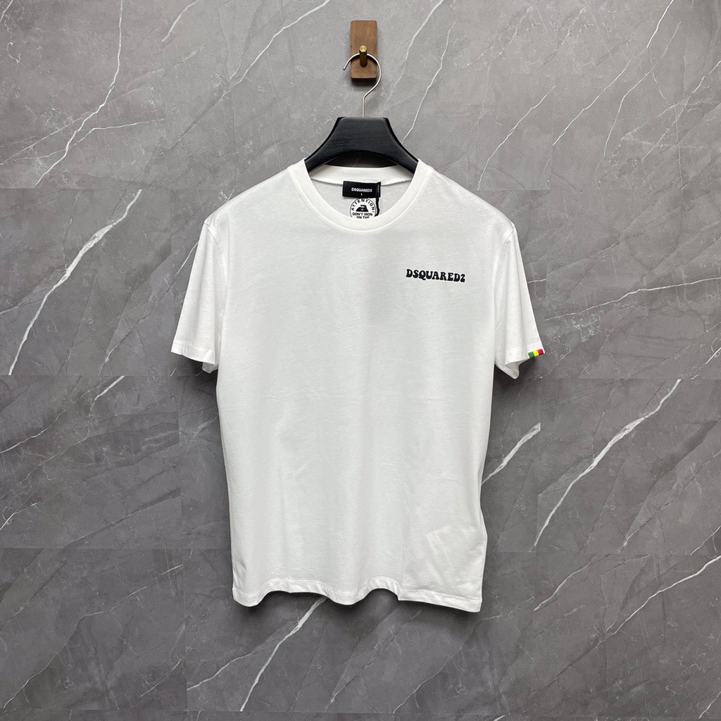 DSQUARED2 Minimal Logo Rasta Cuff White Short-Sleeve T-Shirt