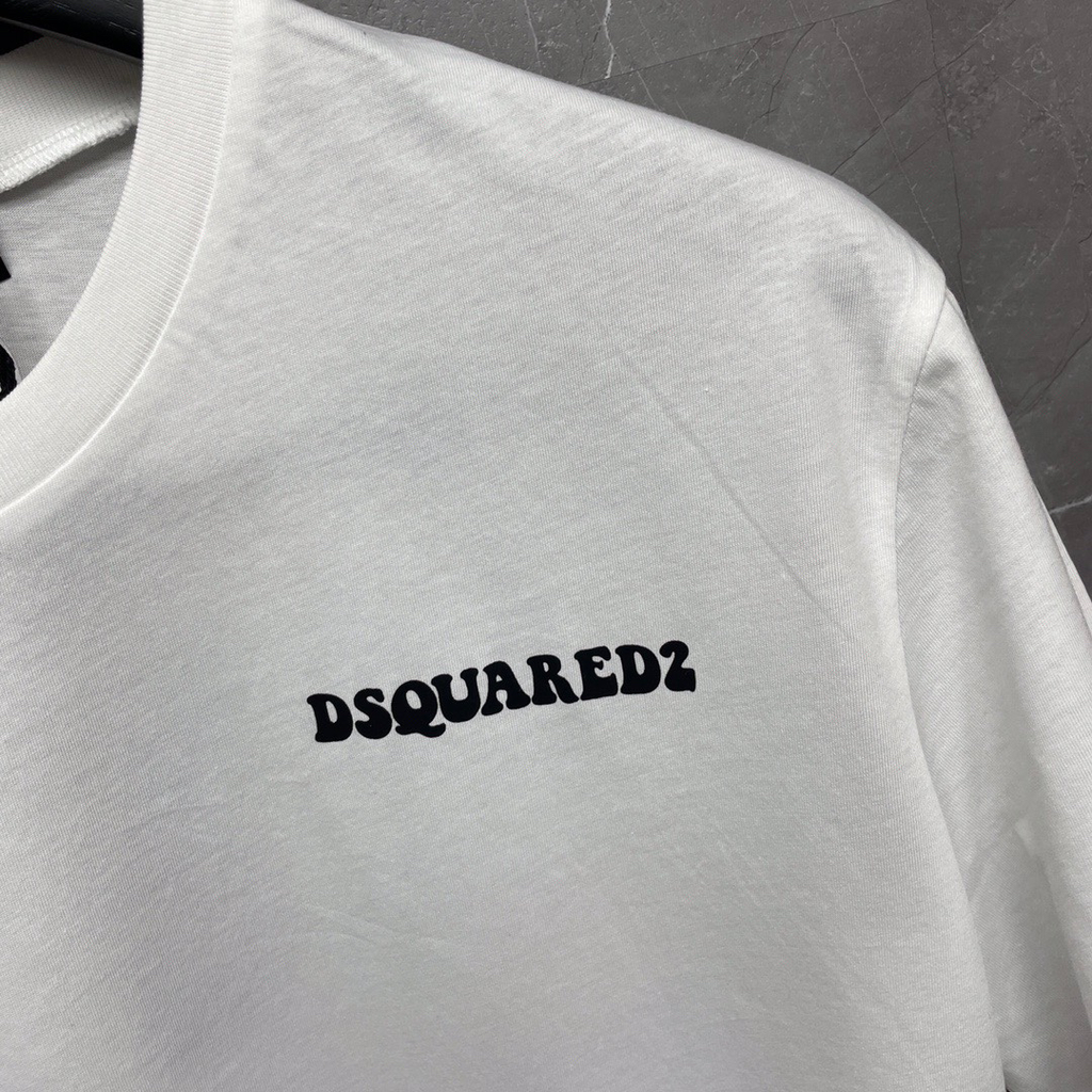 DSQUARED2 Minimal Logo Rasta Cuff White Short-Sleeve T-Shirt