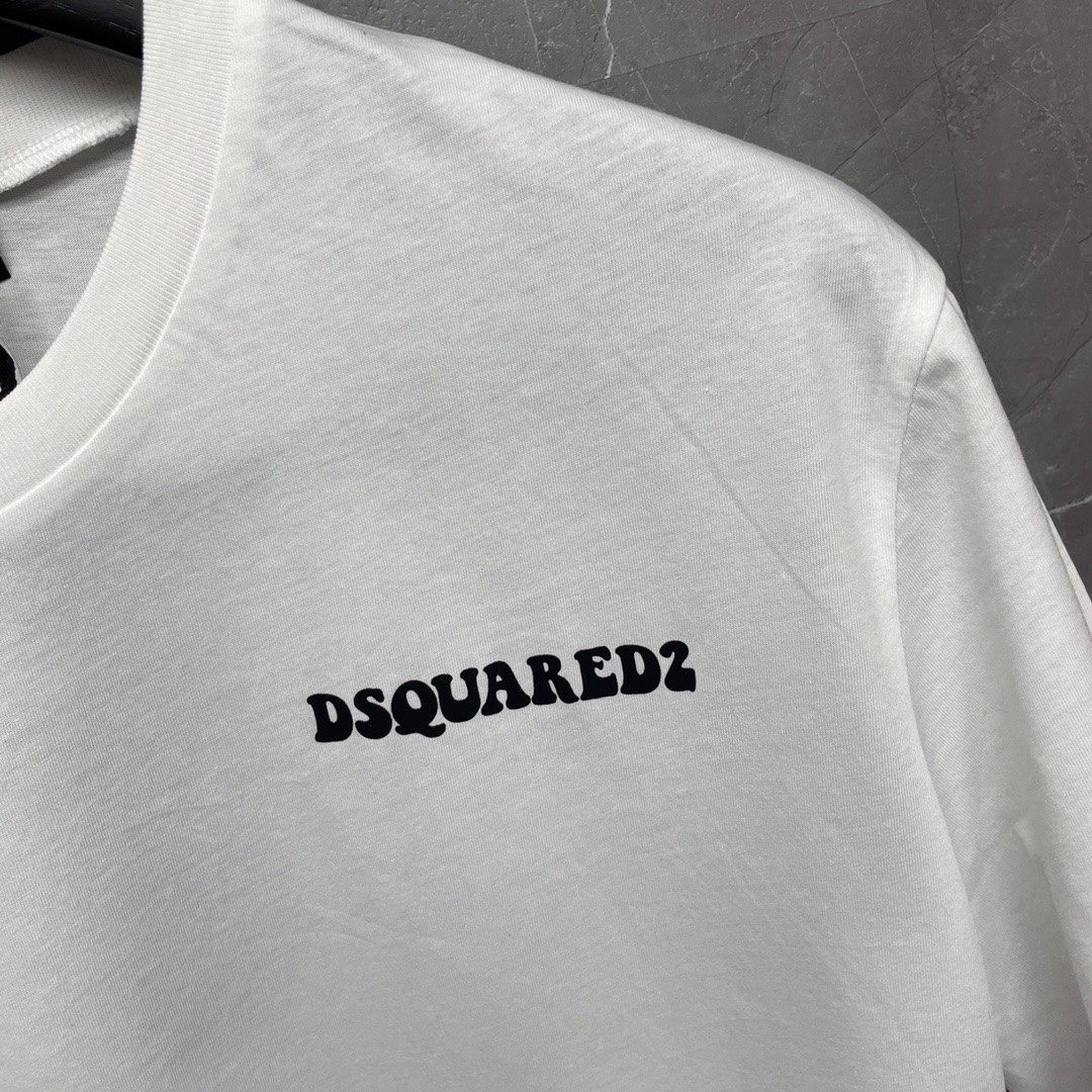 DSQUARED2 Minimal Logo Rasta Cuff White Short-Sleeve T-Shirt