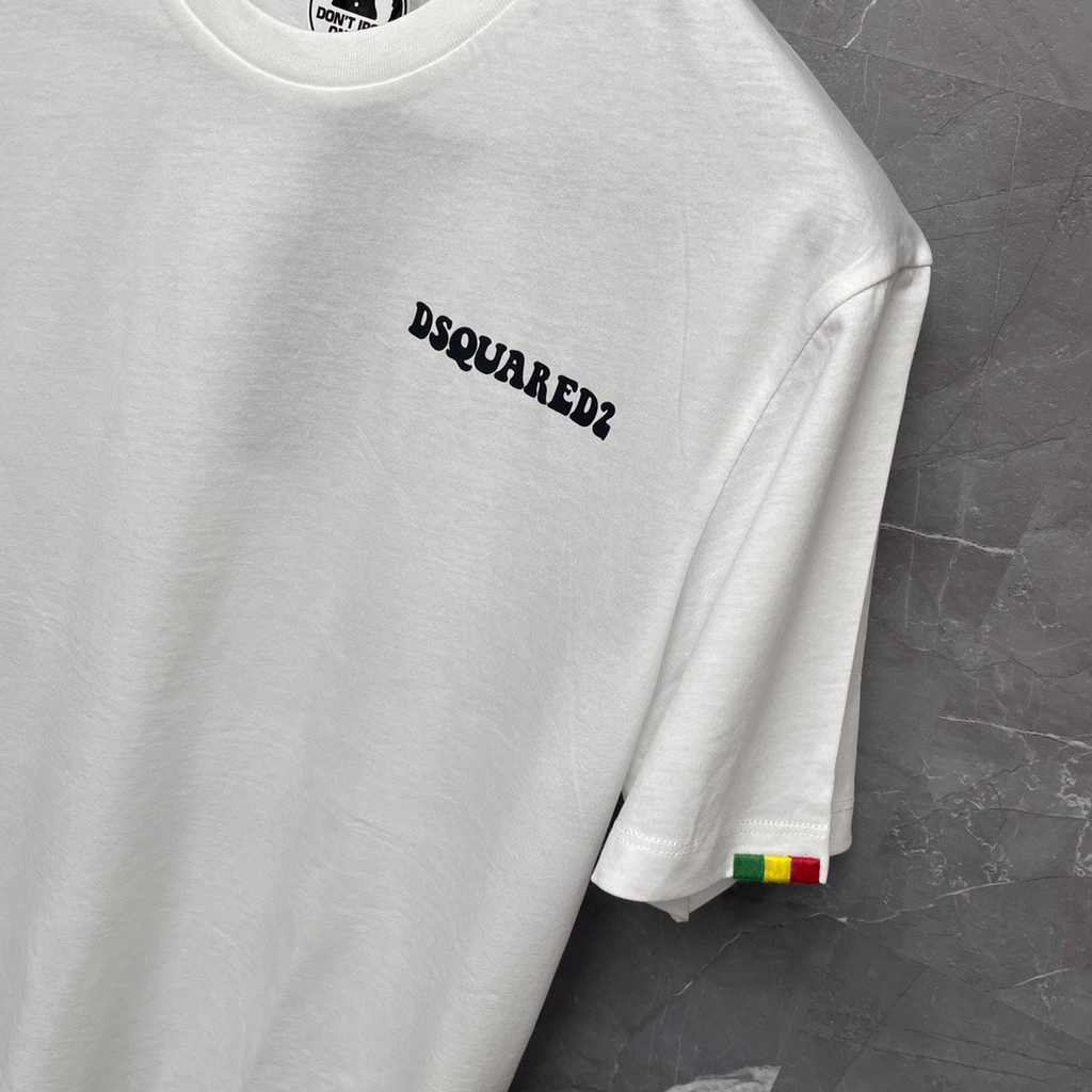 DSQUARED2 Minimal Logo Rasta Cuff White Short-Sleeve T-Shirt