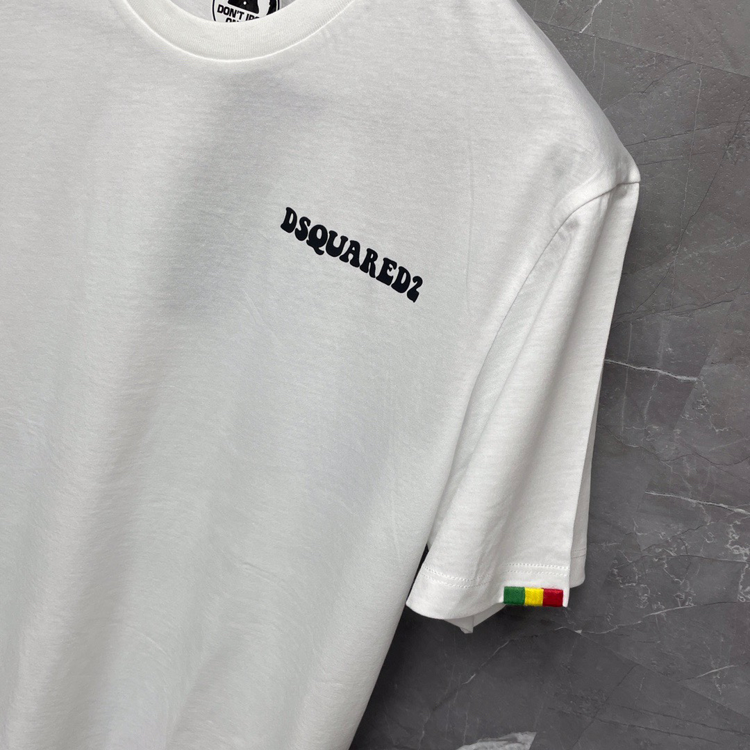 DSQUARED2 Minimal Logo Rasta Cuff White Short-Sleeve T-Shirt