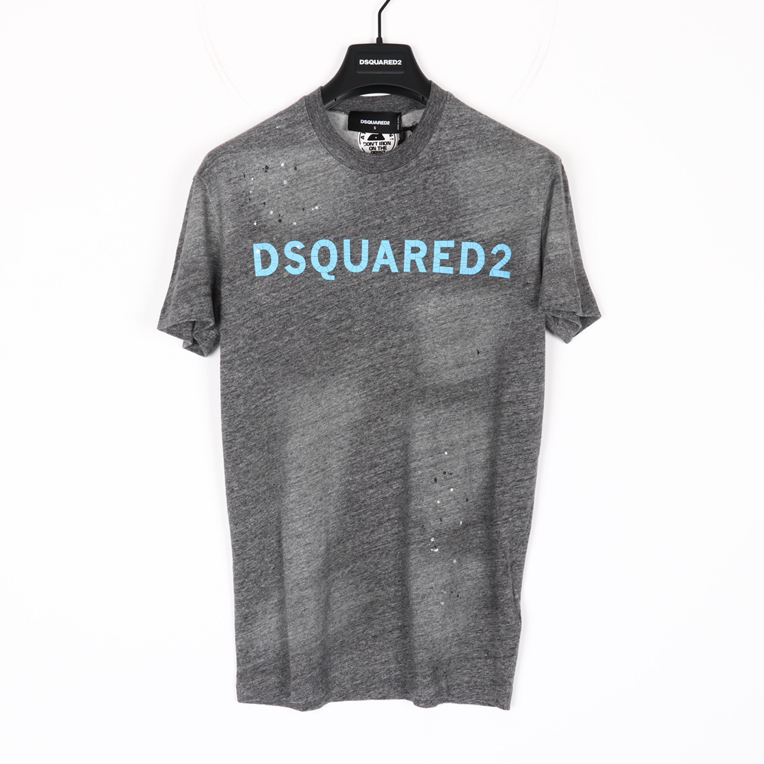 DSQUARED2 Washed Grey Logo Distressed T-Shirt