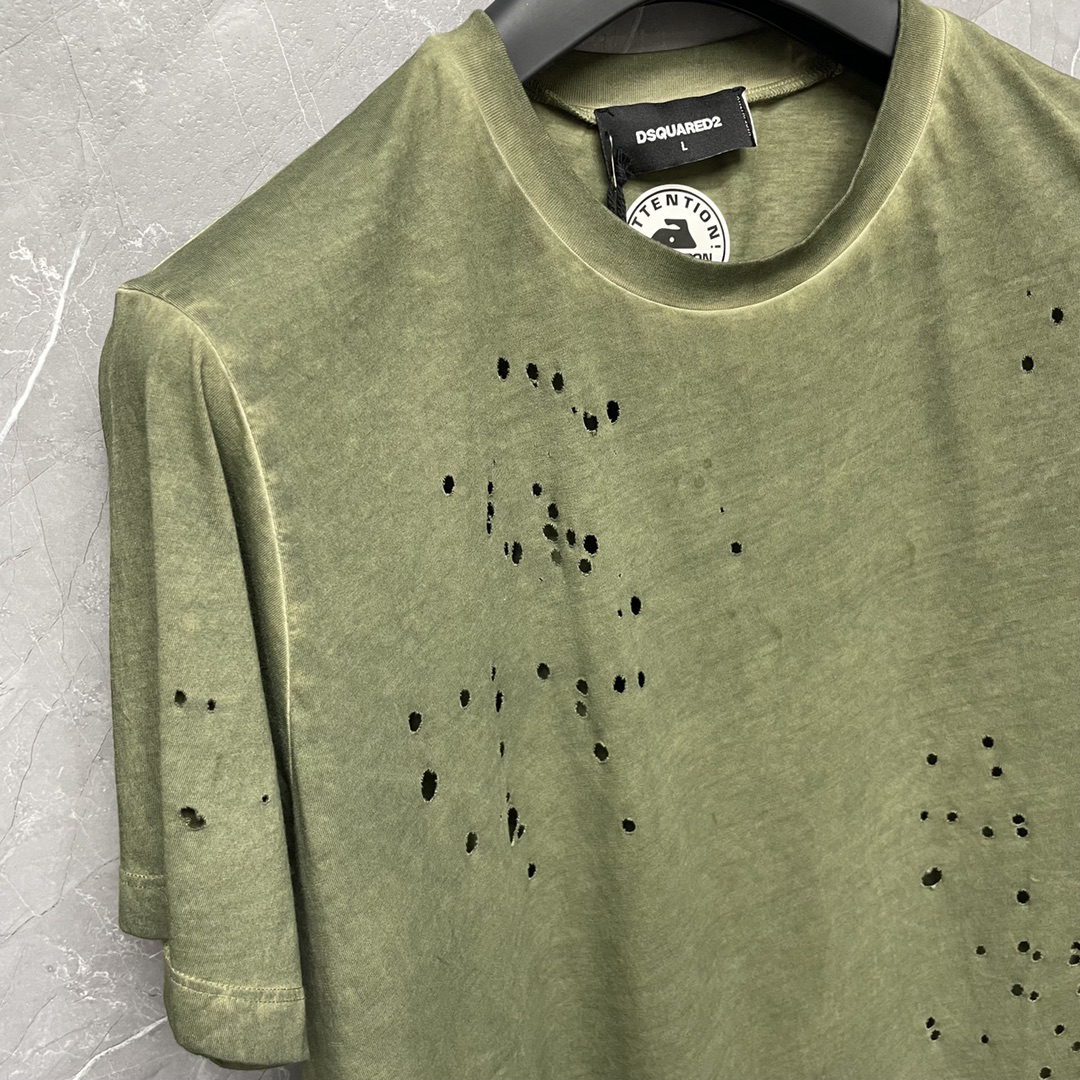 DSQUARED2 Vicious Bros Distressed Military Green T-Shirt