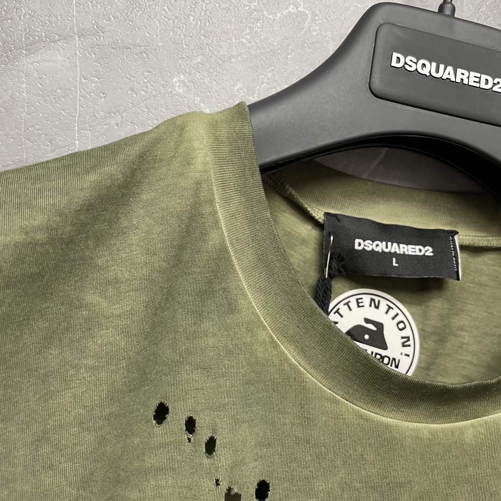 DSQUARED2 Vicious Bros Distressed Military Green T-Shirt
