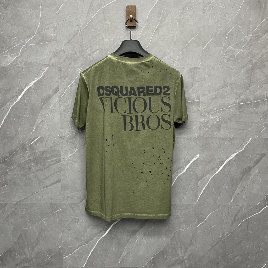 DSQUARED2 Vicious Bros Distressed Military Green T-Shirt