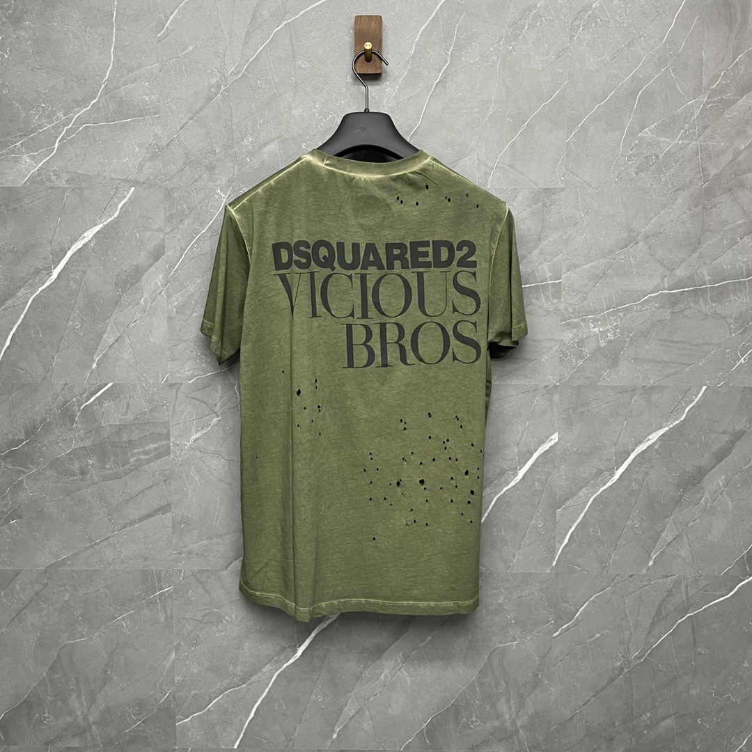 DSQUARED2 Vicious Bros Distressed Military Green T-Shirt
