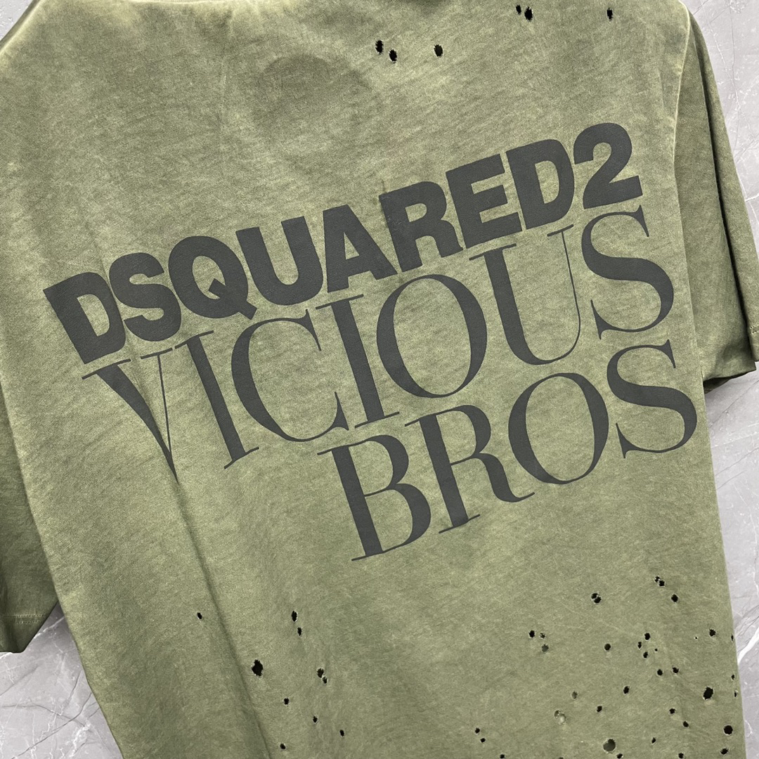 DSQUARED2 Vicious Bros Distressed Military Green T-Shirt