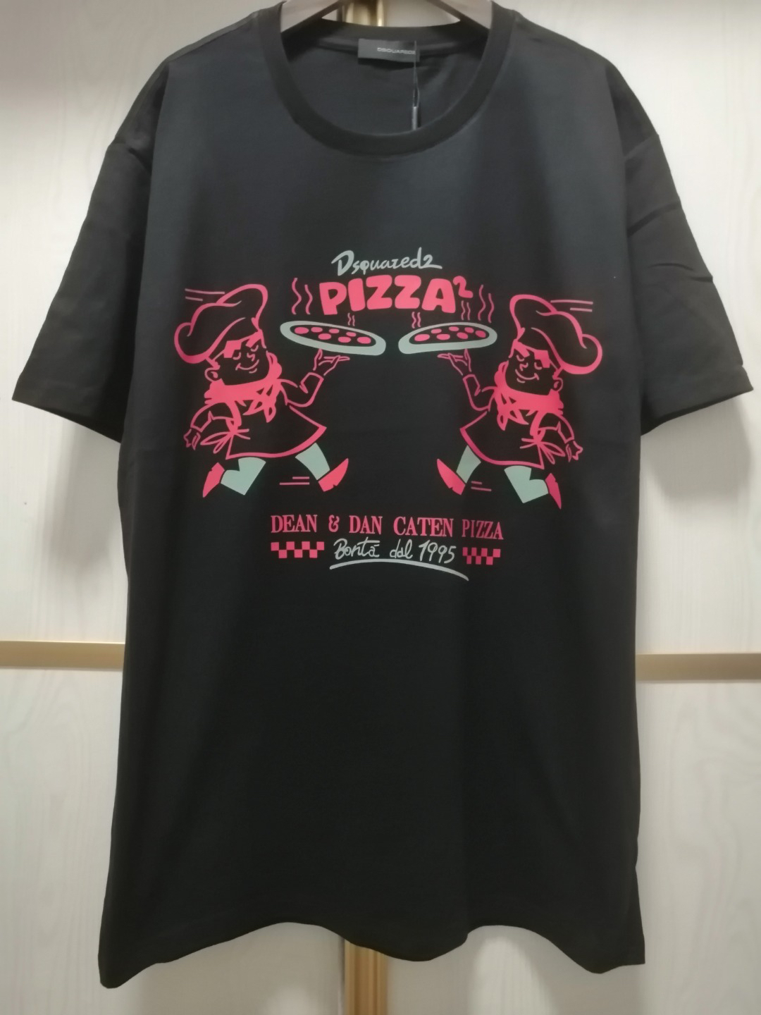 DSQUARED2 Pizza Chef Cartoon Black T-Shirt