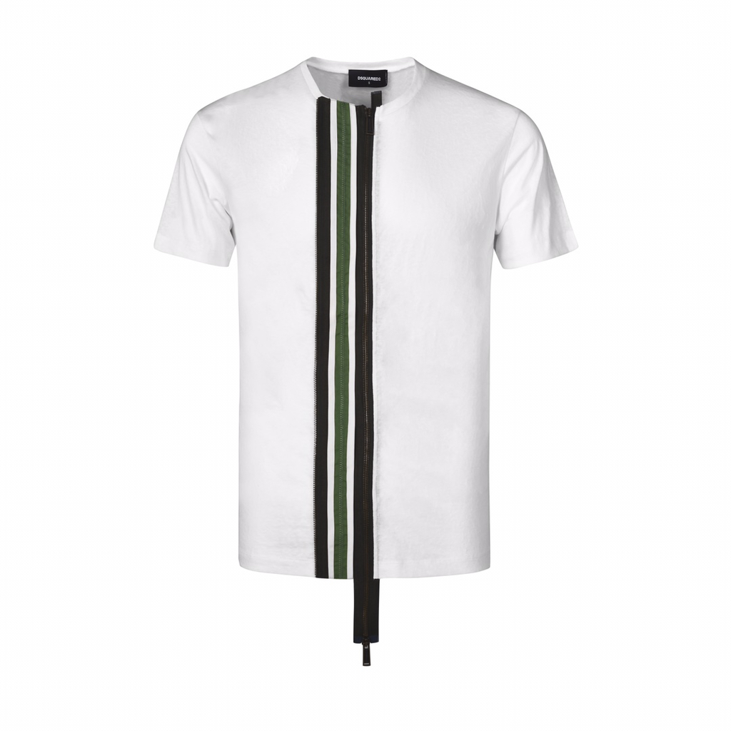 DSQUARED2 Asymmetric Zip Stripe White T-Shirt