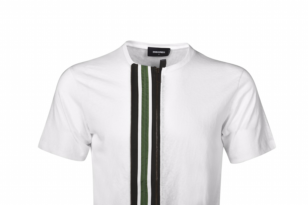 DSQUARED2 Asymmetric Zip Stripe White T-Shirt
