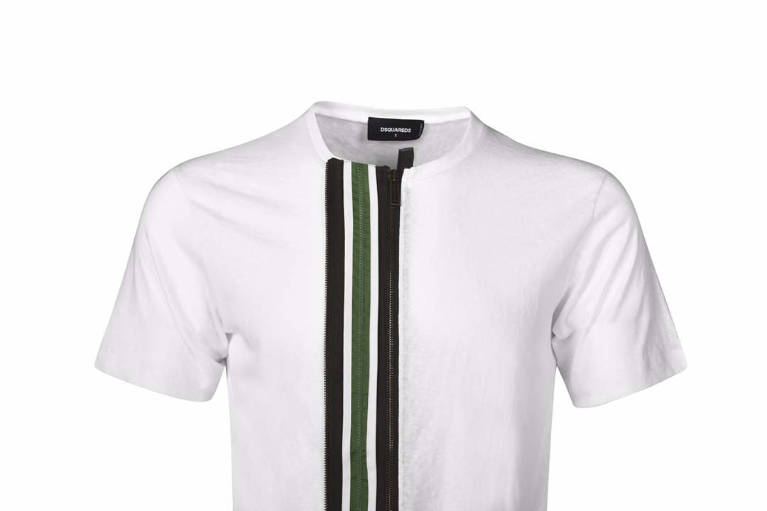 DSQUARED2 Asymmetric Zip Stripe White T-Shirt