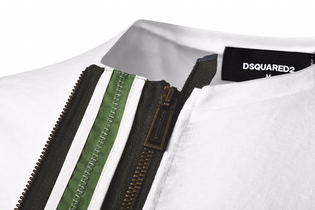 DSQUARED2 Asymmetric Zip Stripe White T-Shirt