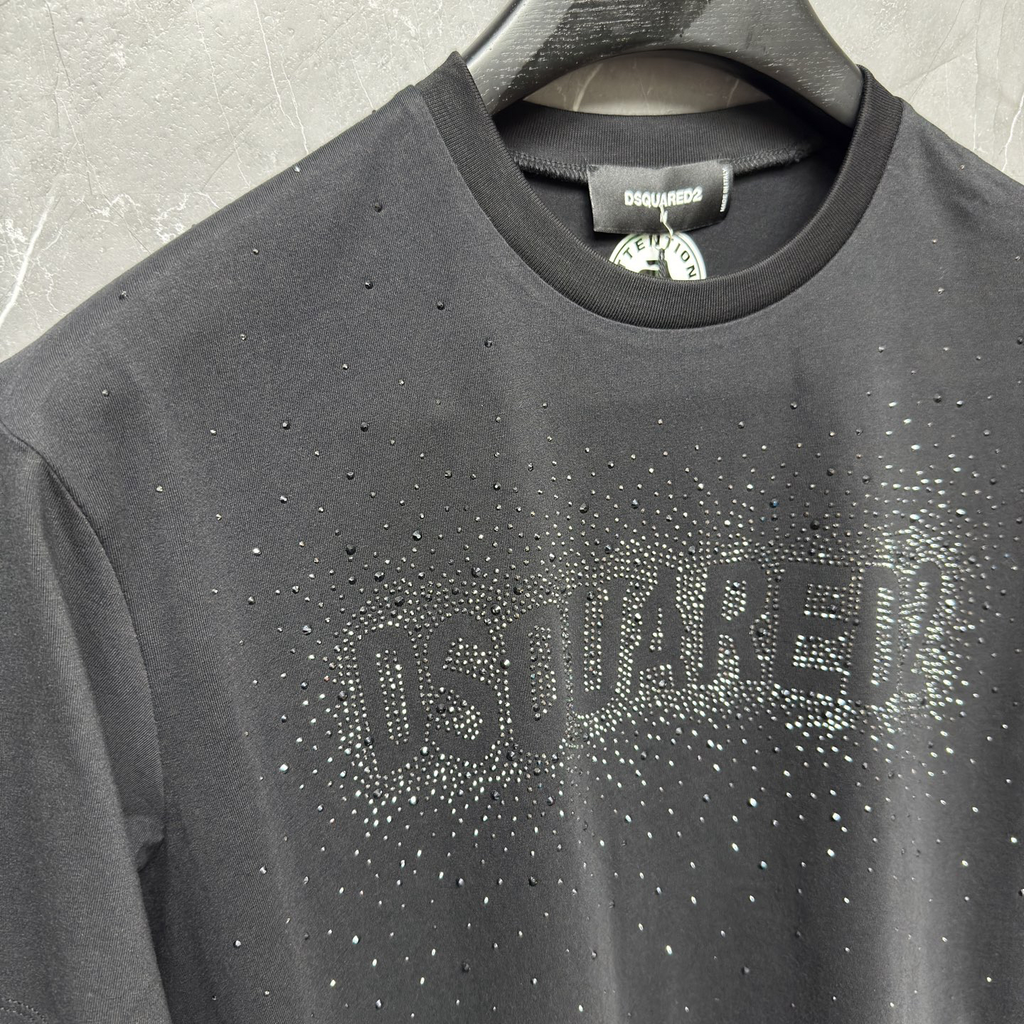 DSQUARED2 Rhinestone Logo Black T-Shirt