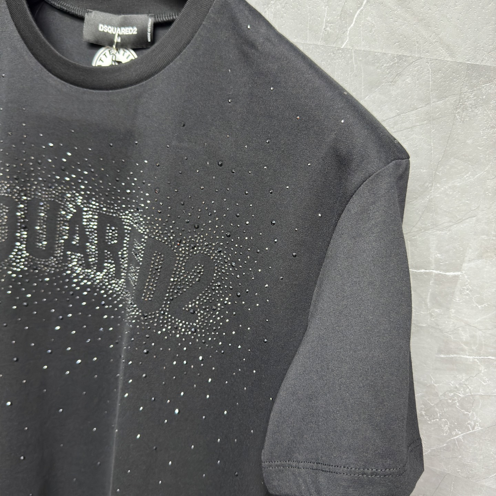 DSQUARED2 Rhinestone Logo Black T-Shirt