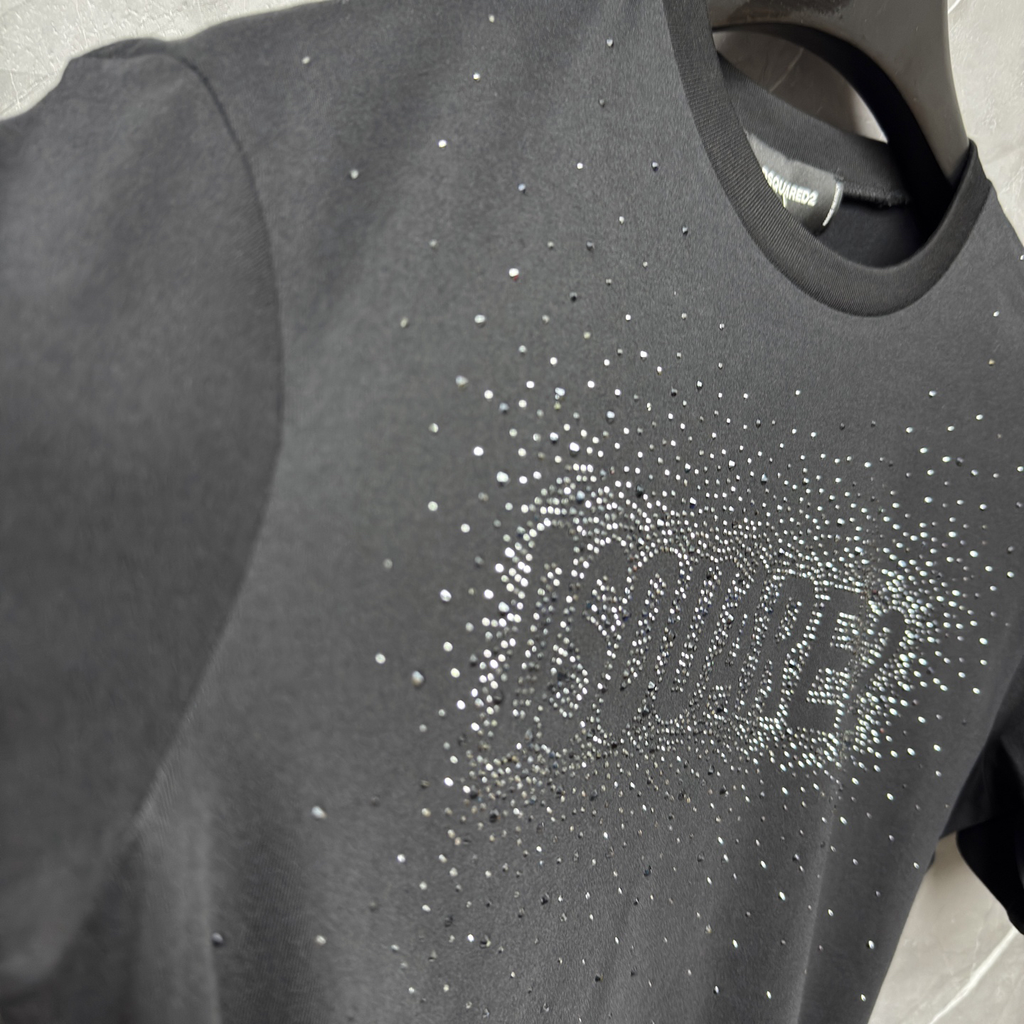 DSQUARED2 Rhinestone Logo Black T-Shirt