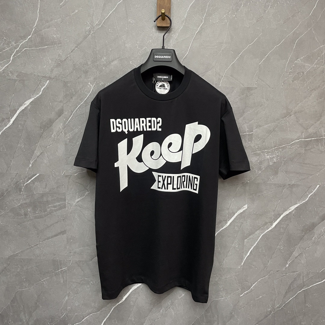 DSQUARED2 "Keep Exploring" Slogan Black T-Shirt