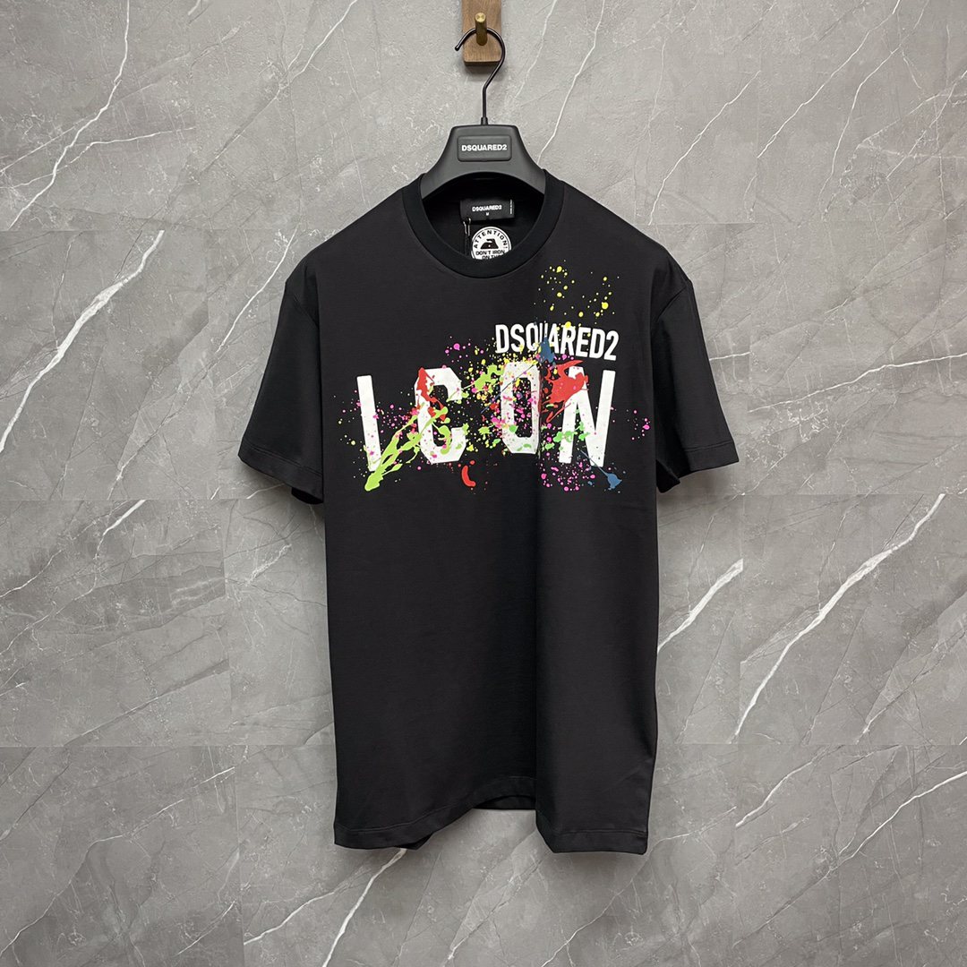 DSQUARED2 ICON Paint Splatter Black T-Shirt