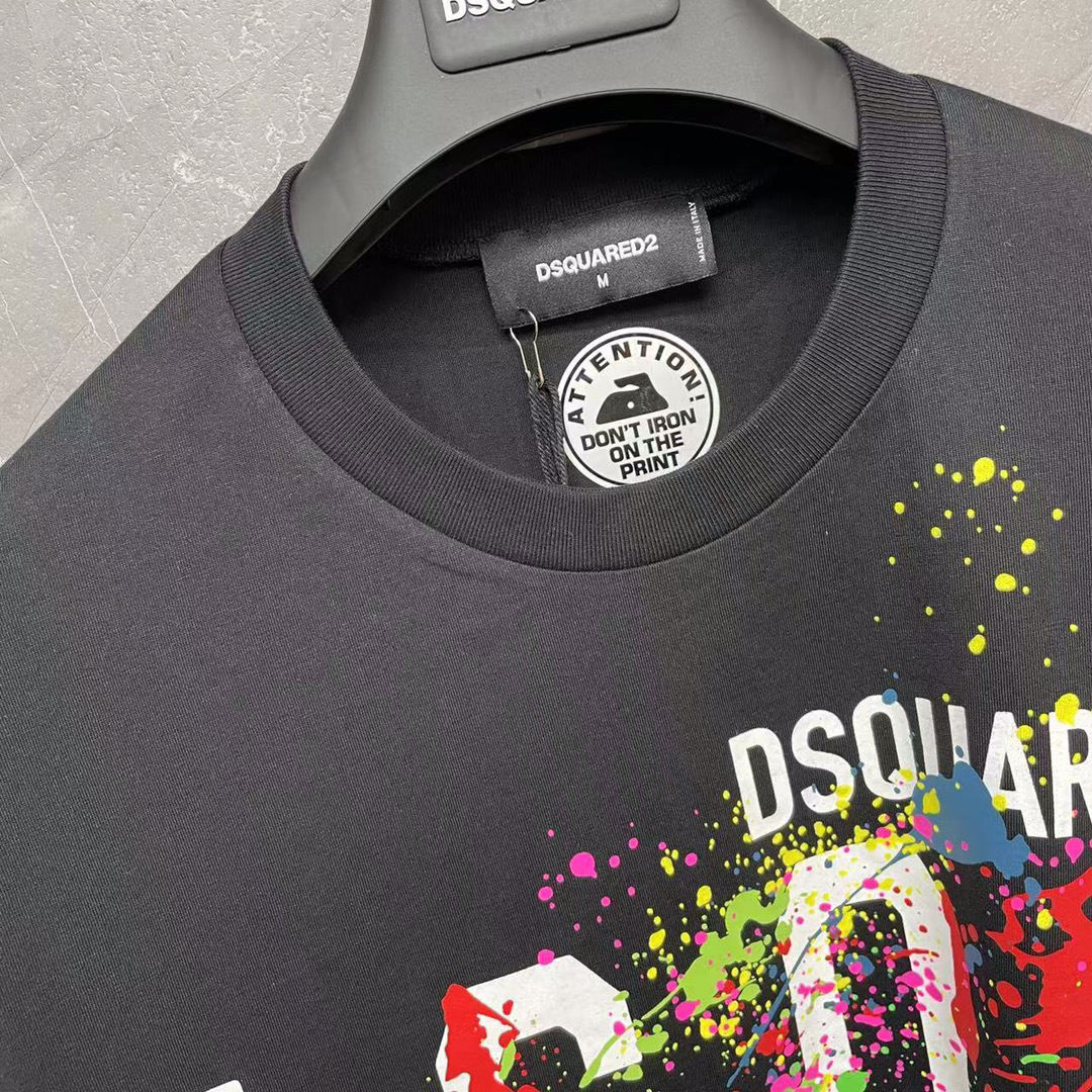 DSQUARED2 ICON Paint Splatter Black T-Shirt