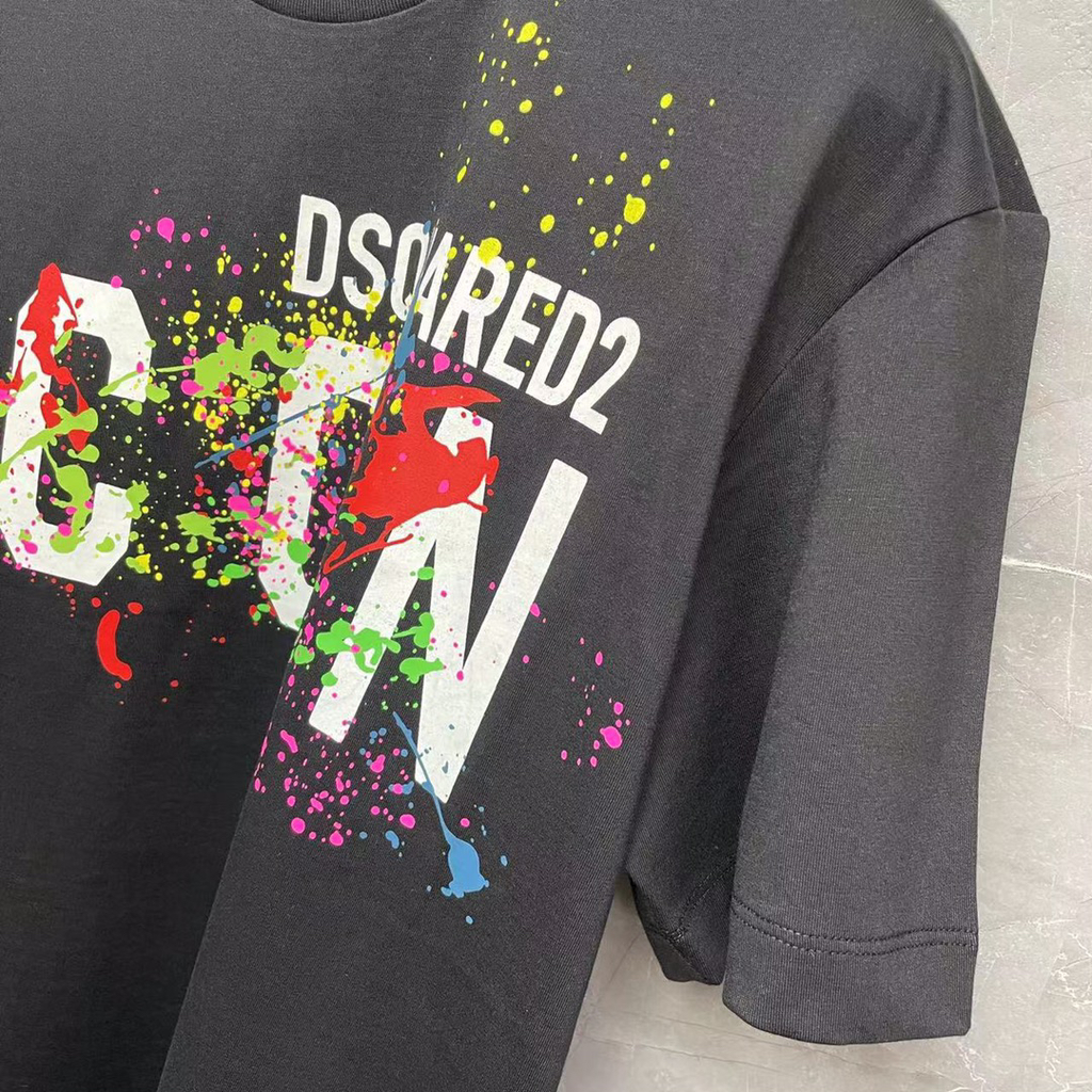 DSQUARED2 ICON Paint Splatter Black T-Shirt