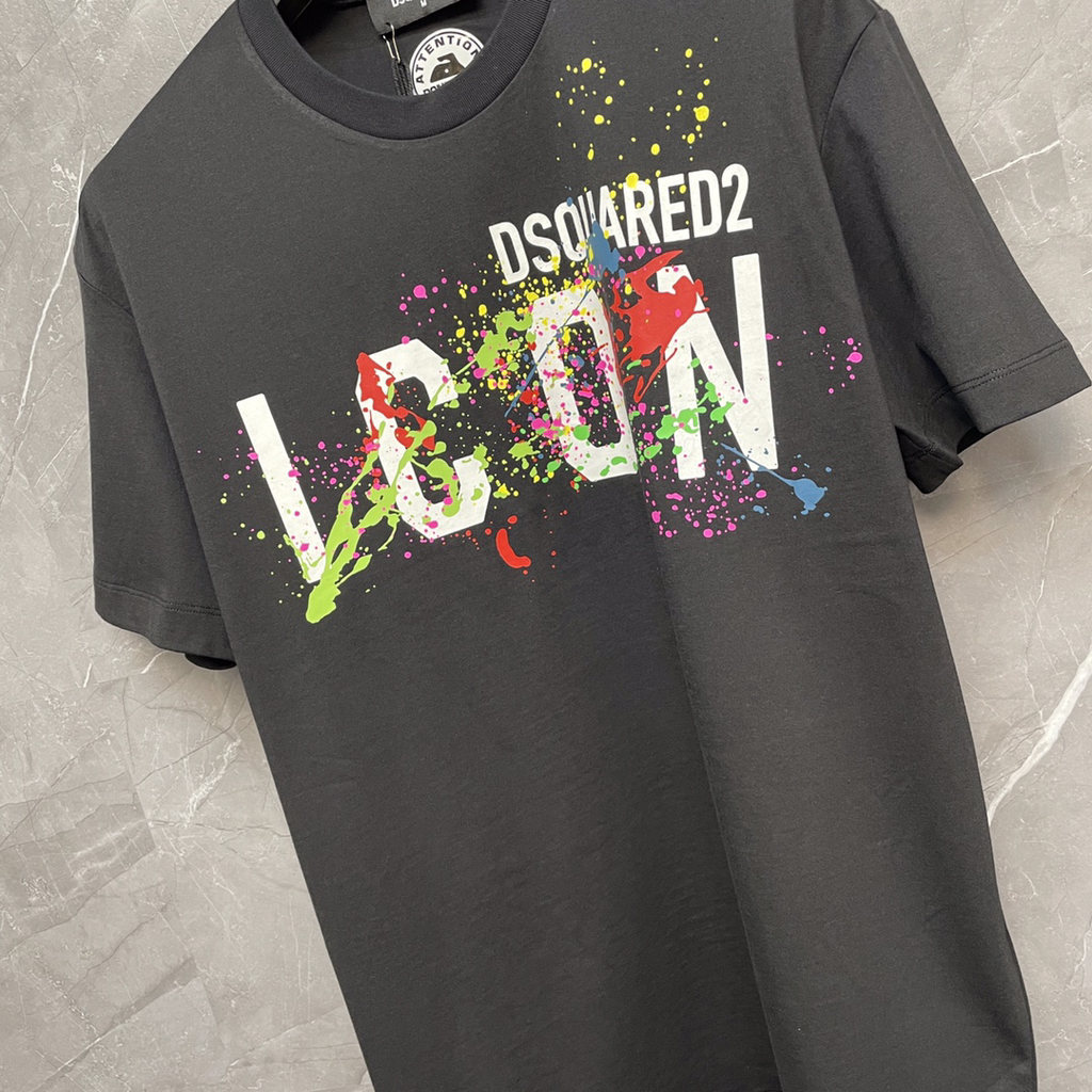 DSQUARED2 ICON Paint Splatter Black T-Shirt