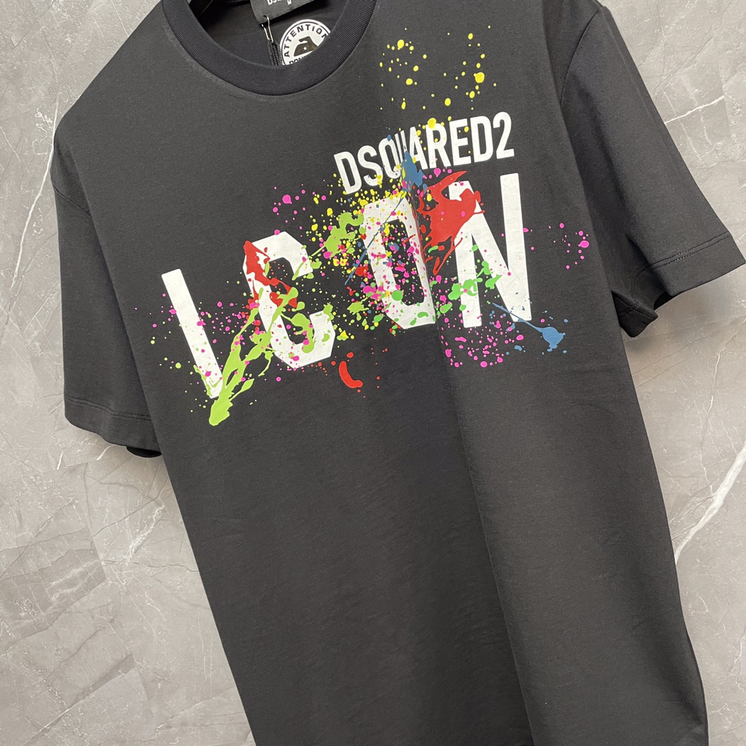 DSQUARED2 ICON Paint Splatter Black T-Shirt