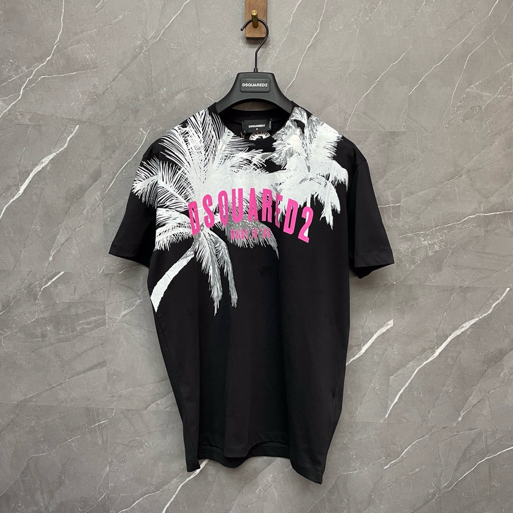 DSQUARED2 Palm Tree & Pink Logo Black T-Shirt