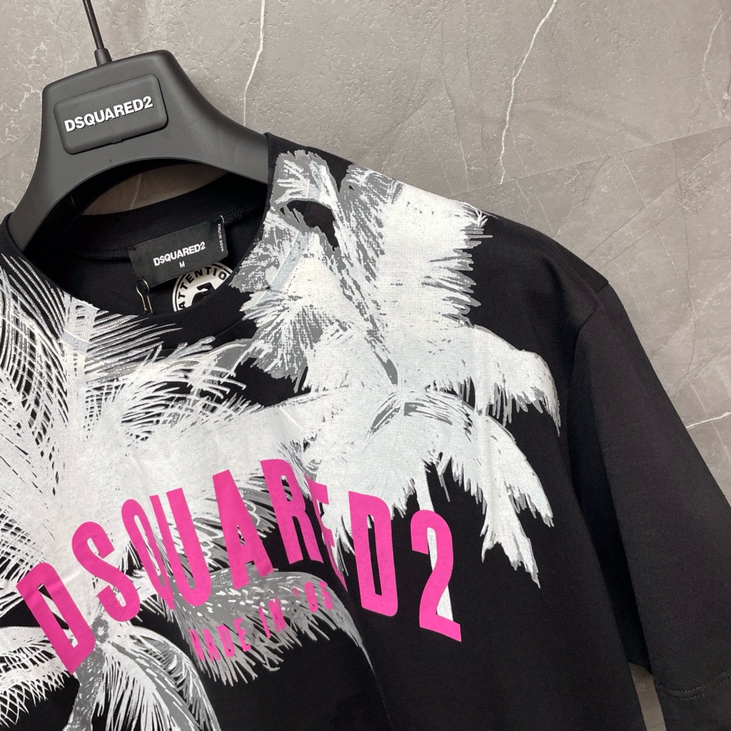 DSQUARED2 Palm Tree & Pink Logo Black T-Shirt