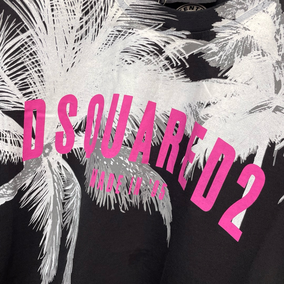 DSQUARED2 Palm Tree & Pink Logo Black T-Shirt