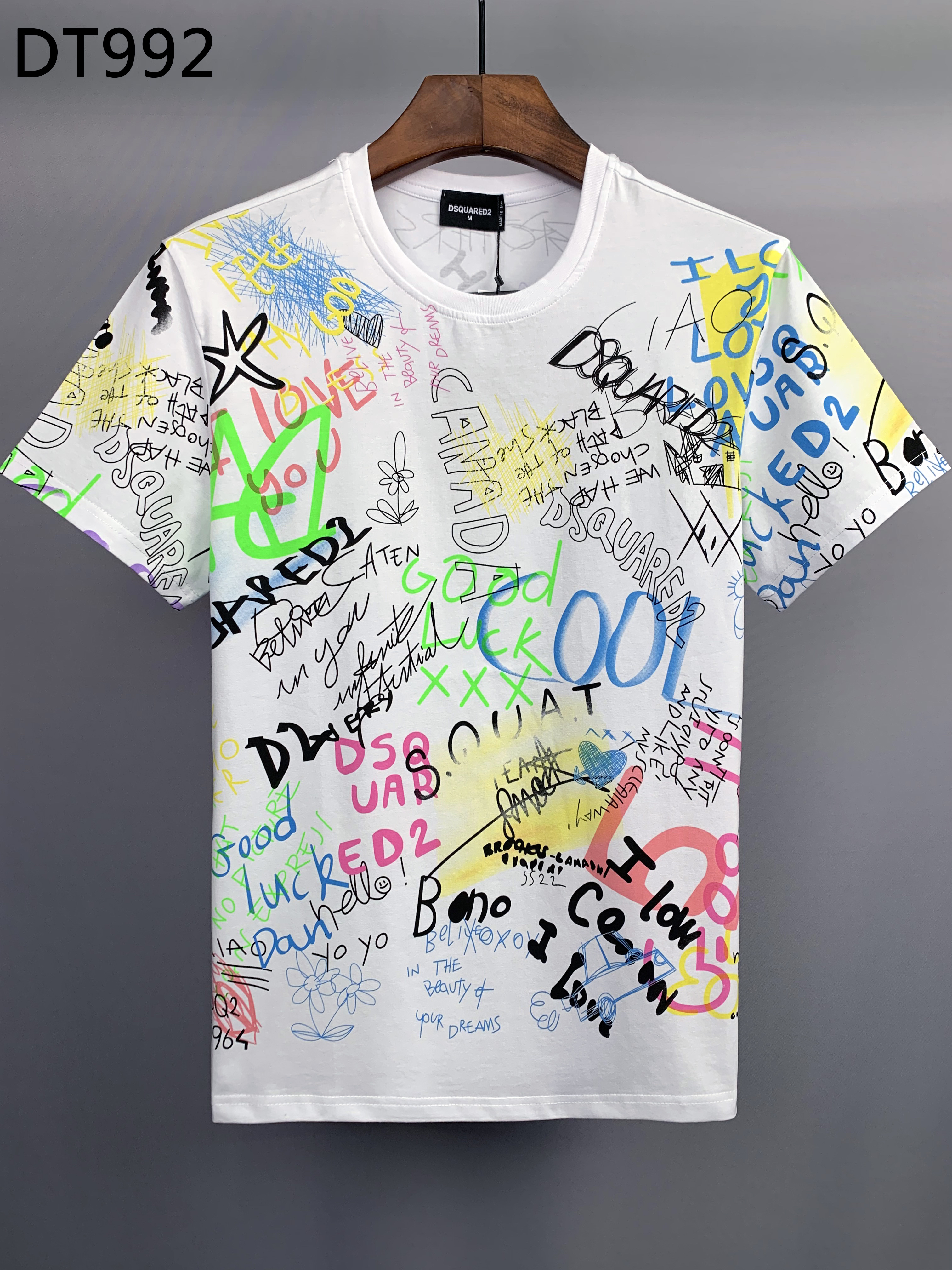 DSQUARED2 Graffiti Print T-Shirt Men's Short Sleeve Casual Tee Black White
