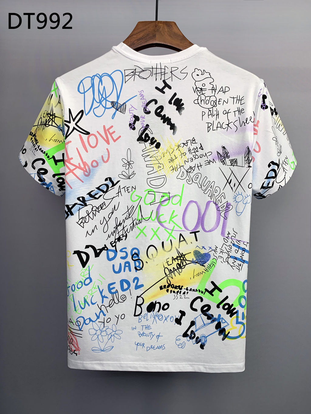 DSQUARED2 Graffiti Print T-Shirt Men's Short Sleeve Casual Tee Black White