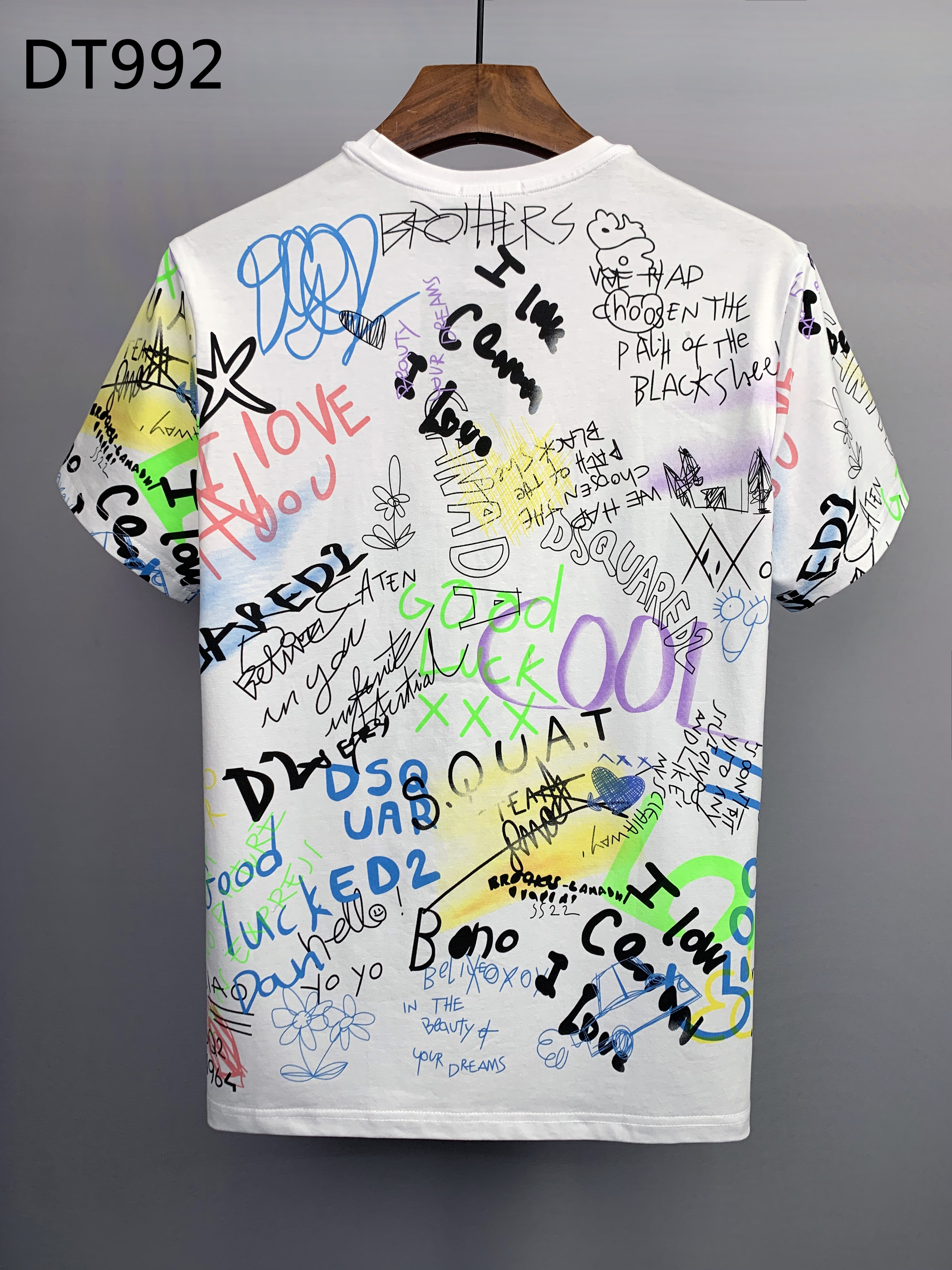 DSQUARED2 Graffiti Print T-Shirt Men's Short Sleeve Casual Tee Black White