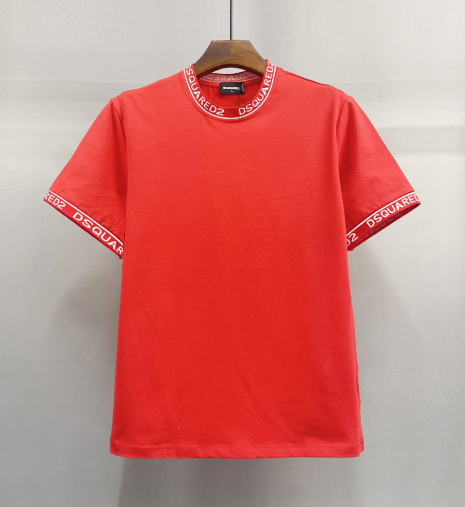 DSQUARED2 Logo Tape Collar & Cuff T-Shirt Men's Casual Short Sleeve Tee Black Red
