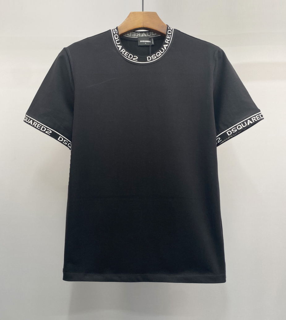 DSQUARED2 Logo Tape Collar & Cuff T-Shirt Men's Casual Short Sleeve Tee Black Red