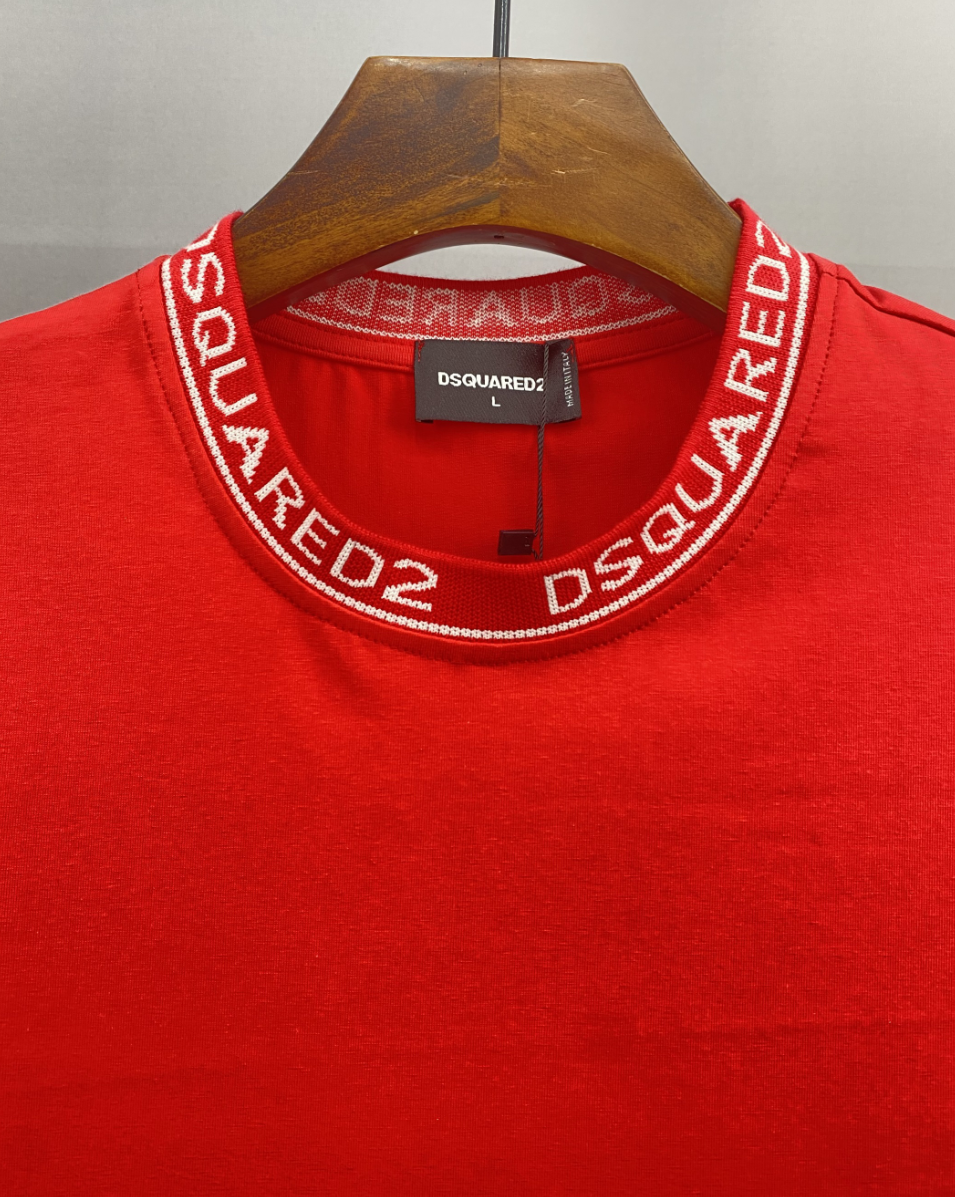 DSQUARED2 Logo Tape Collar & Cuff T-Shirt Men's Casual Short Sleeve Tee Black Red