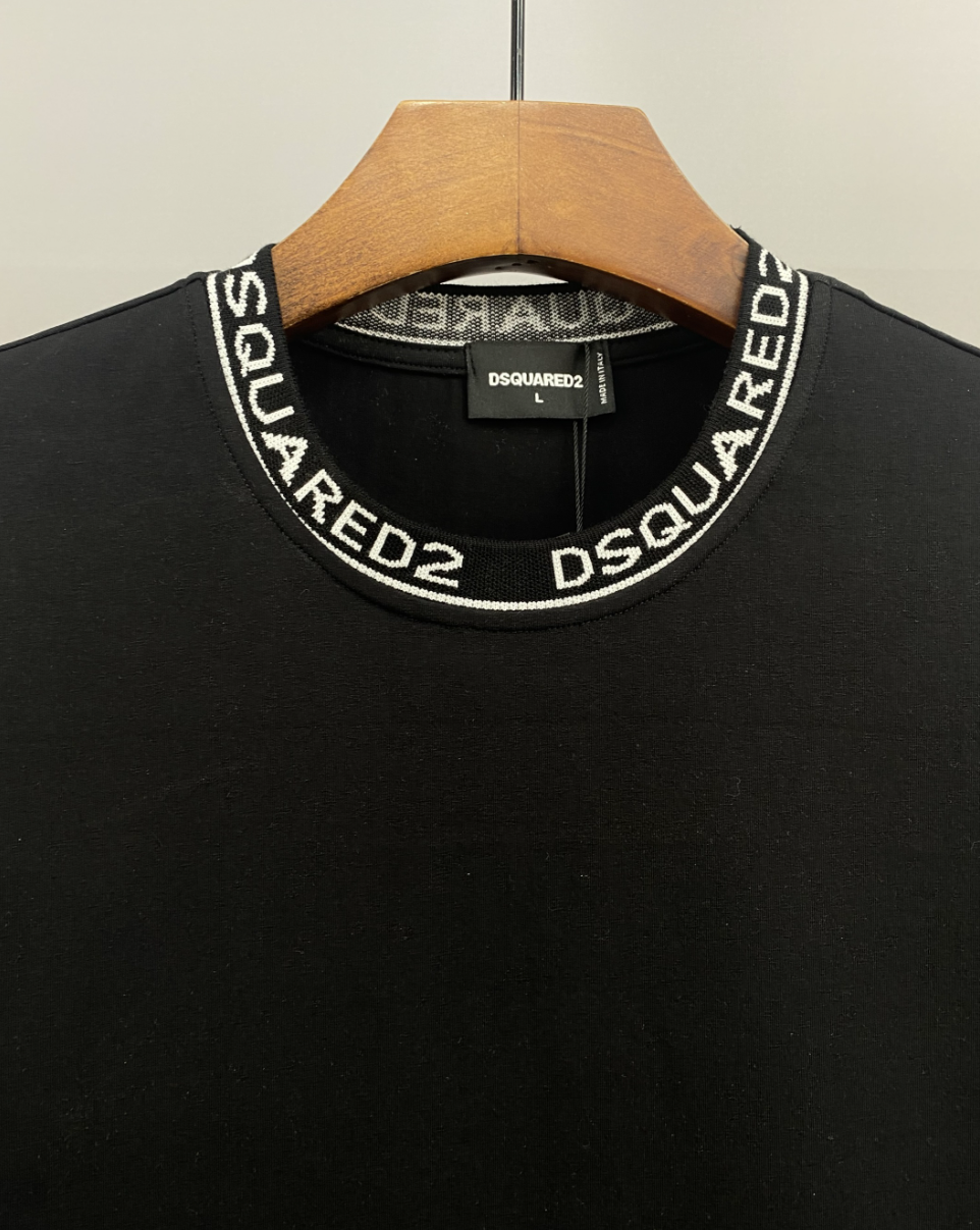 DSQUARED2 Logo Tape Collar & Cuff T-Shirt Men's Casual Short Sleeve Tee Black Red